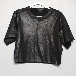 Mother black short sleeve cotton cropped tee